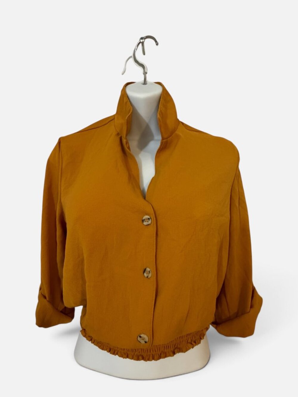 Lola Mustard Yellow Smocked Waist Button-Front Top, Size Small